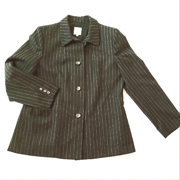 Vintage 100% Wool Blazer Jacket sz 16 Pinstripe Pockets Asphalt Gray - Picture 4 of 17